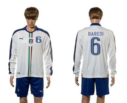 Italy #6 Baresi White Away Long Sleeves Soccer Country Jersey - Click Image to Close